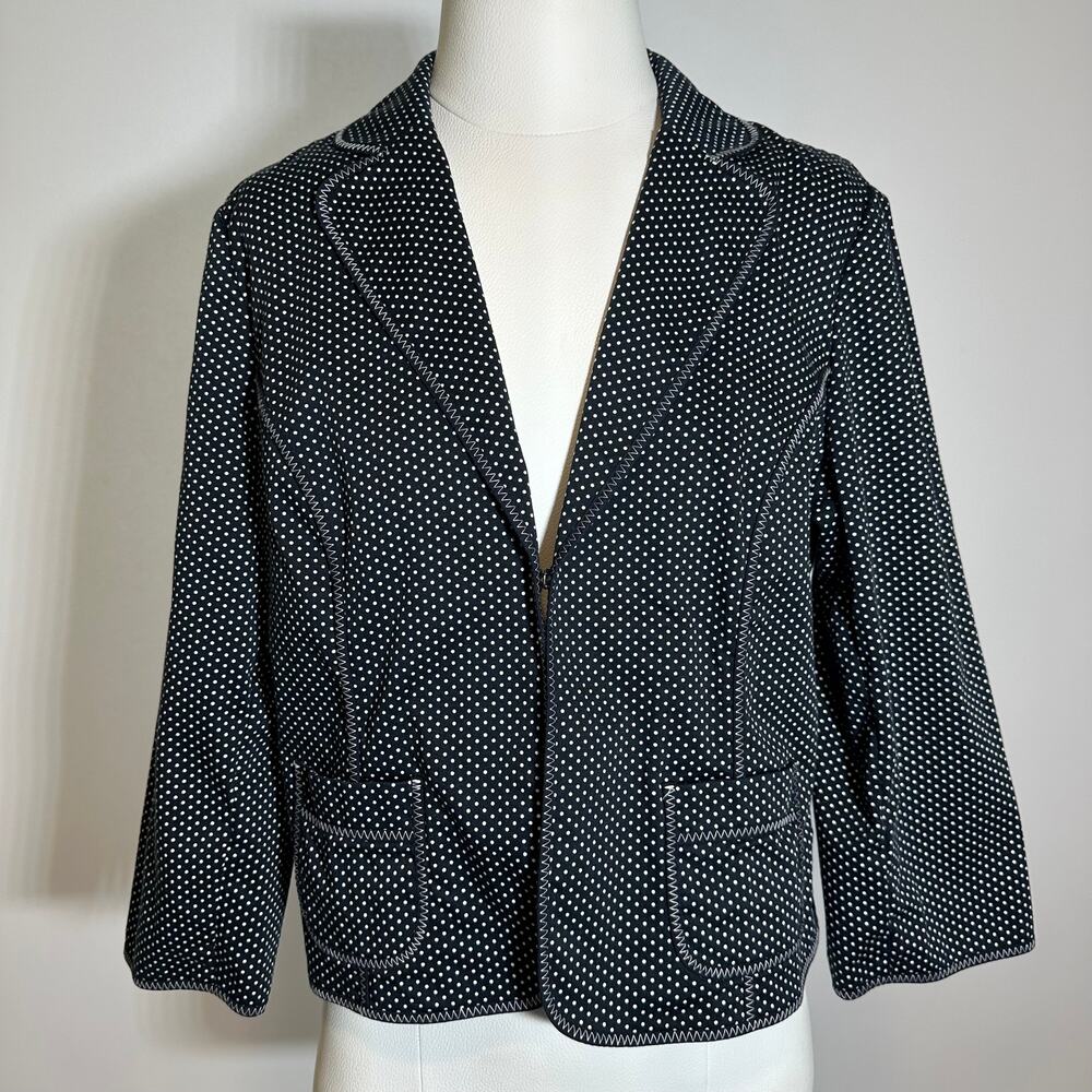 Ruby Rd Black/White Polka Dot 3/4 Sleeve Blazer Suit Jacket Career Womens Sz 12